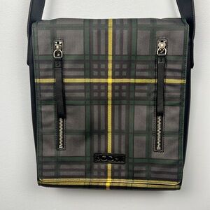 BODHI waxed canvas an leather plaid crossbody messenger bag